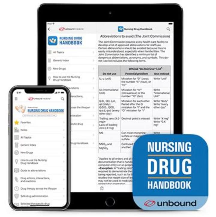 Wolters Kluwer and Unbound Medicine Release New Mobile App for Nursing Industry’s Best-Selling Drug Guide