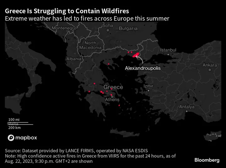 Athens Wildfires Threaten More Homes as Wind Seen Strengthening