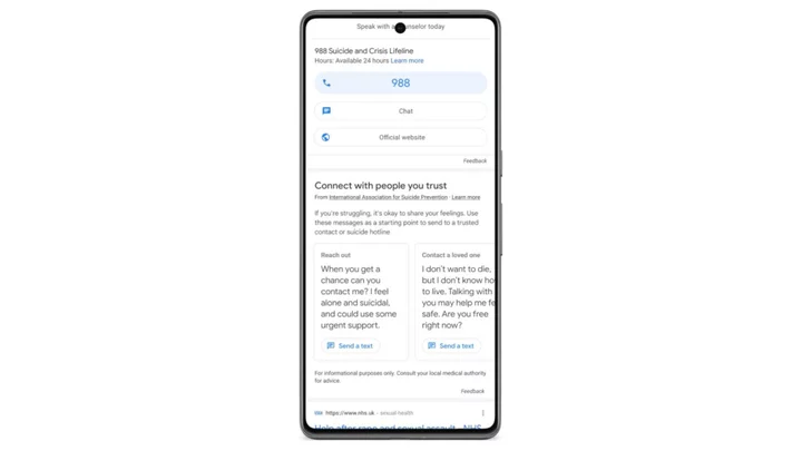 Suicide-related Google searches will provide message templates for reaching out